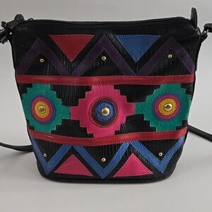 Vintage Black Tribal-style Crossbody Bag